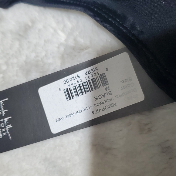 Nicole Miller Black Control Top Ruching Peak Openings Full Swimsuit One Piece M - Picture 6 of 7